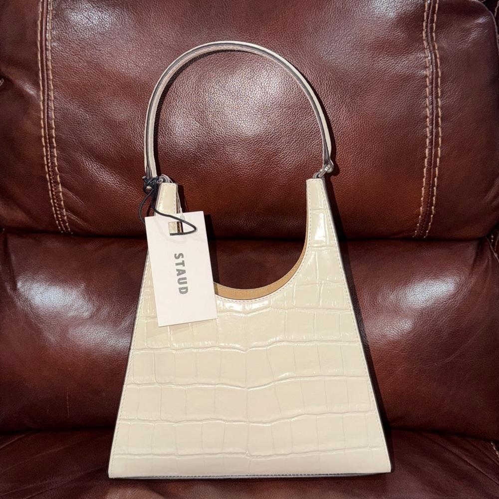 🔥🔥🔥NEW Staud Rey Croc Embossed Leather Shoulder Bag - Picture 7 of 10